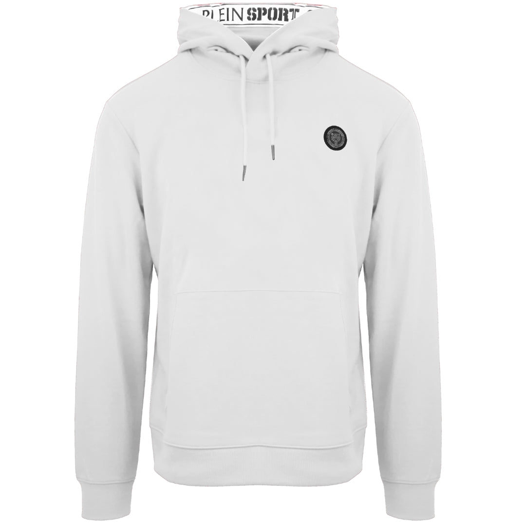 Plein Sport Large Circle Logo On Back Taped Hood White Hoodie S