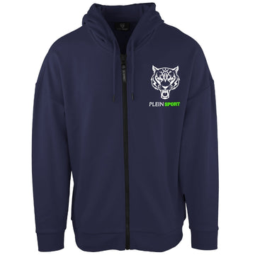 Plein Sport Green Logo Navy Blue Zip-Up Hoodie S