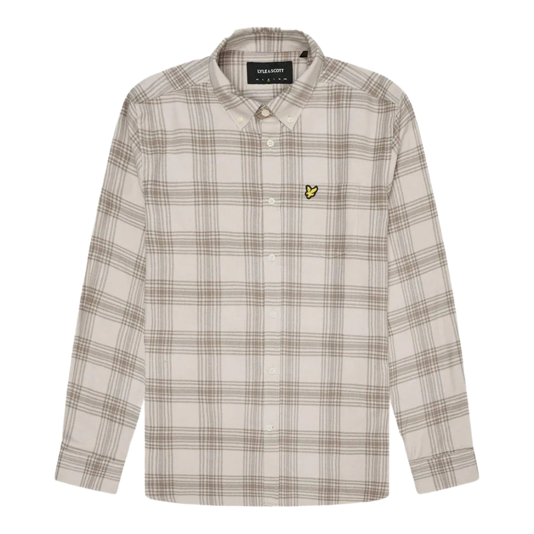 Lyle & Scott Tonal Check Long Sleeve Beige Flannel Shirt M