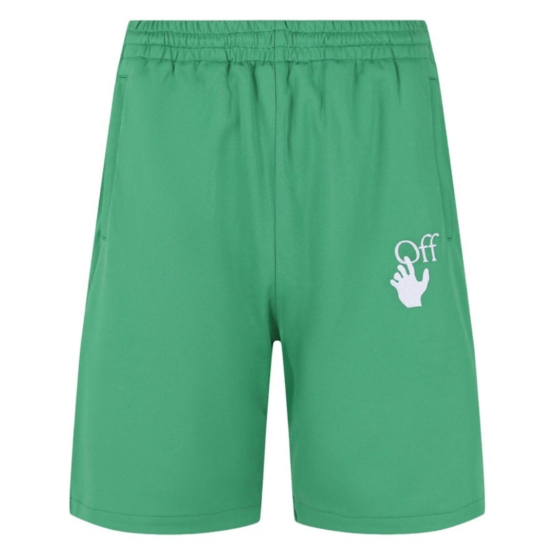 Off-White Hands Off Logo Skate Fit Green Track Sweat Shorts XS