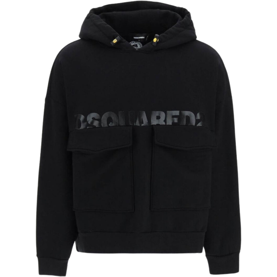 Dsquared2 Printed Logo Large Pockets Black Hoodie  S