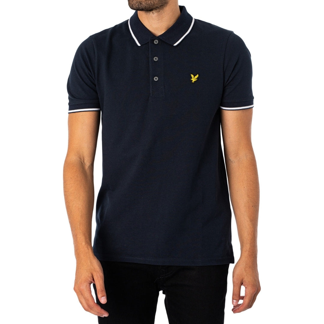 Lyle & Scott Tipped Collar Dark Navy Blue Polo Shirt M