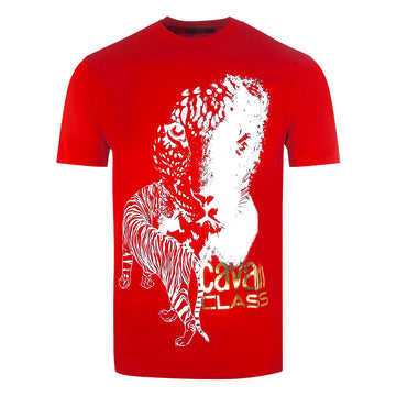 Cavalli Class Large Tiger Design Red T-Shirt