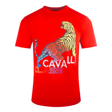 Cavalli Class Bold Tiger Design Red T-Shirt