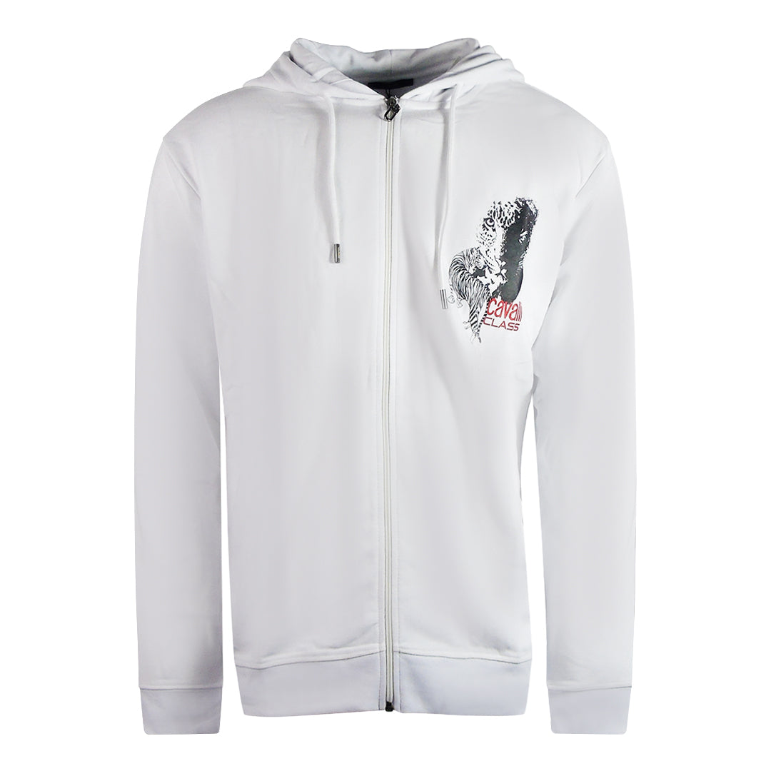 Cavalli Class Large Tiger Design White Zip-Up Hoodie M