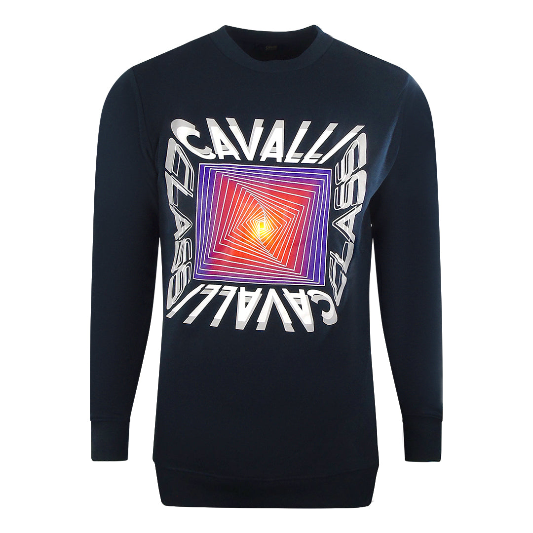 Cavalli Class Asymmetric Box Design Navy Blue Sweatshirt