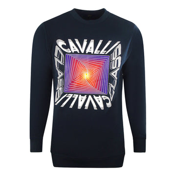 Cavalli Class Asymmetric Box Design Navy Blue Sweatshirt