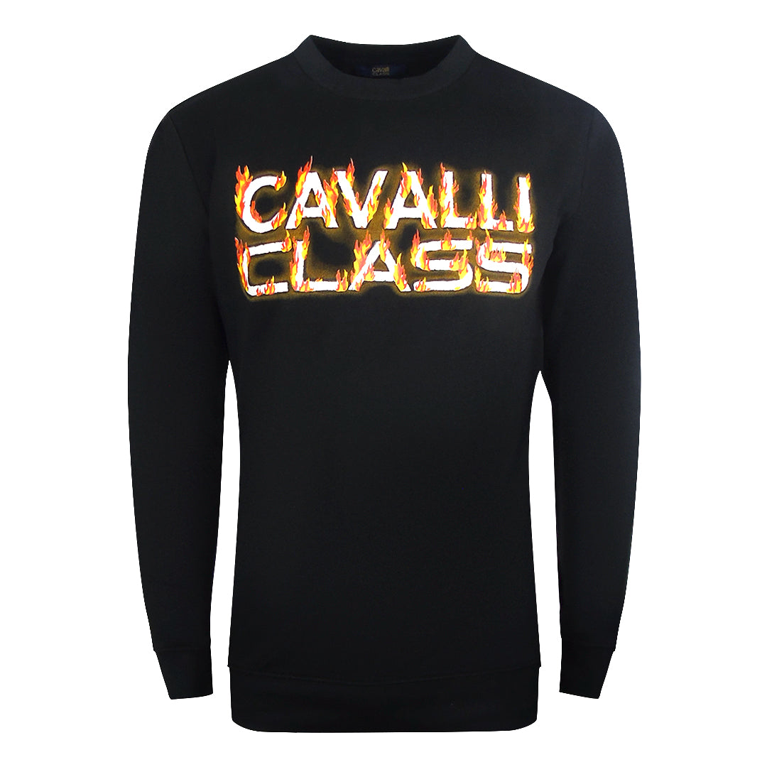 Cavalli Class Fire Logo Design Black Sweatshirt