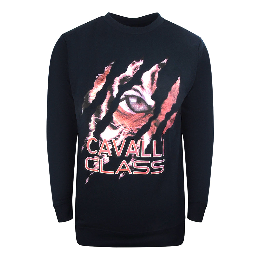 Cavalli Class Peeking Tiger Design Navy Blue Sweatshirt