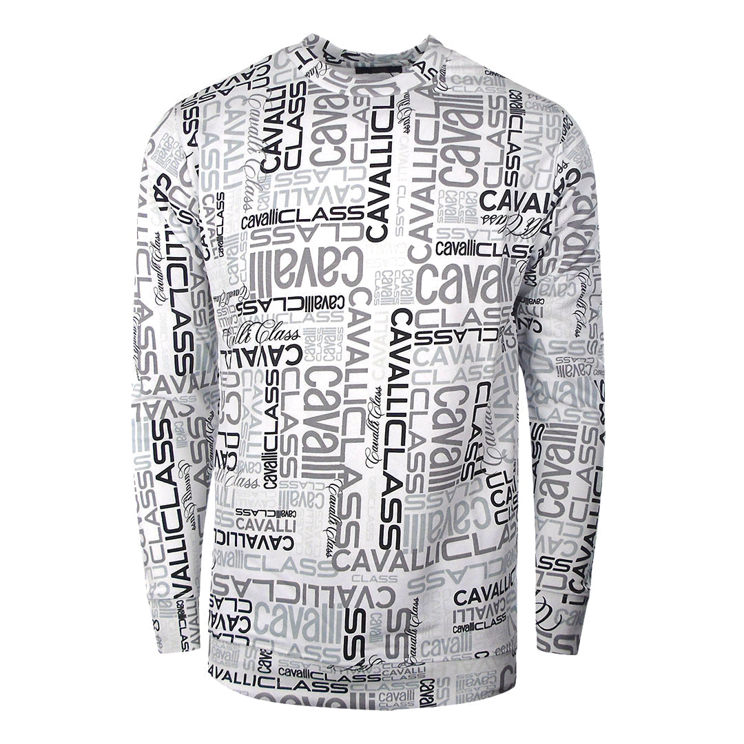 Cavalli Class Multi Logo Design White Sweatshirt