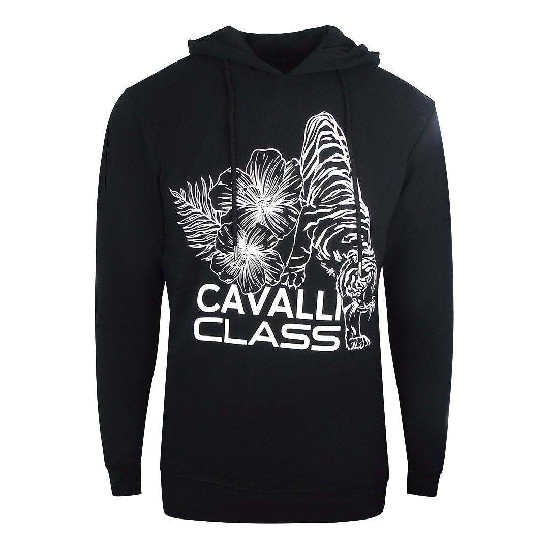 Cavalli Class Floral Logo Black Hoodie