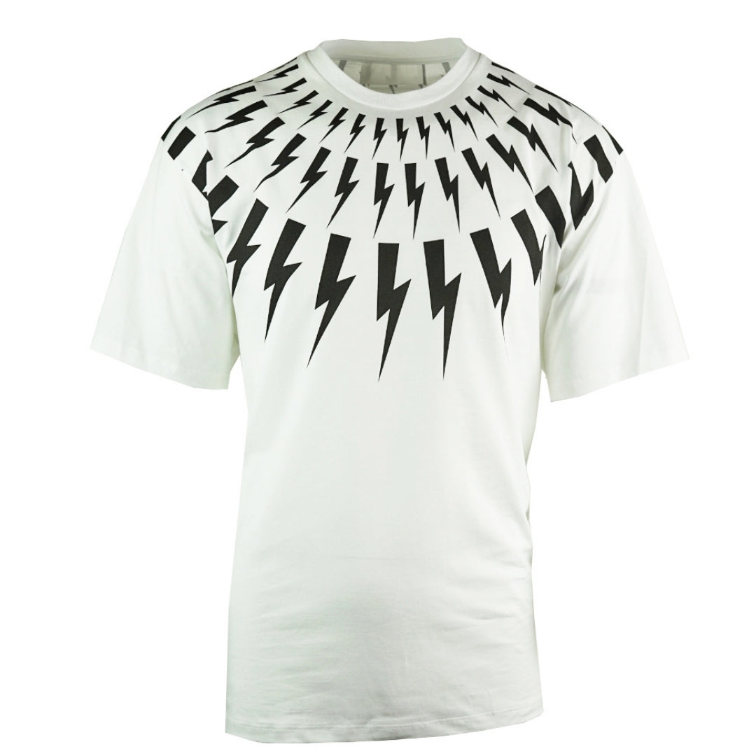 Neil Barrett Lightning Bolt Easy Fit Oversize White Tee - Nova Clothing